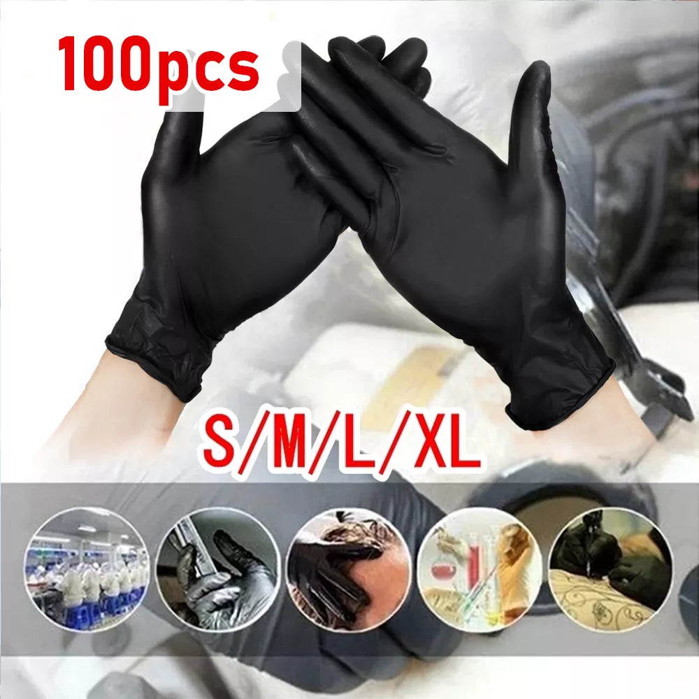 100pcs Black Nitrile Gloves 7mil Disposable Synthetic Latex Gloves Powder free