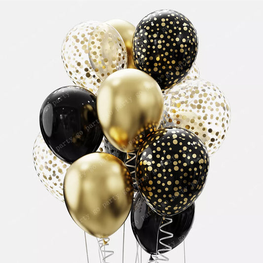 12pcs 12inch Black Gold Latex Balloons