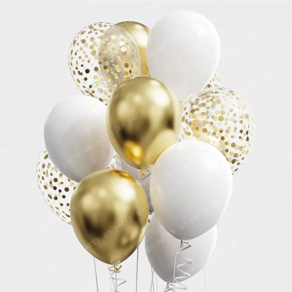 12pcs 12inch Black Gold Latex Balloons