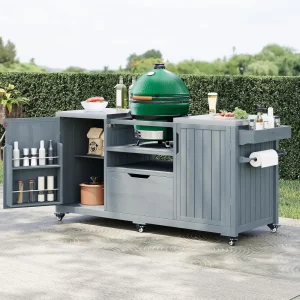 For Big Green Egg Grills, Wood Grill Table, Stainless Top