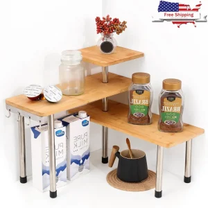 3-Tier Bamboo Corner Shelf Countertop Kitchen/Bathroom
