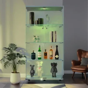 White Lighted, 2-Door Glass Display Cabinet