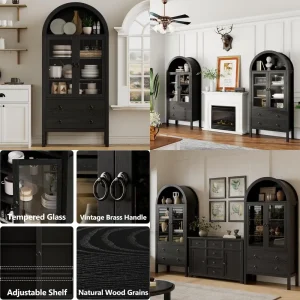 Large Arched Wood Kitchen Pantry Cabinet with Doors
