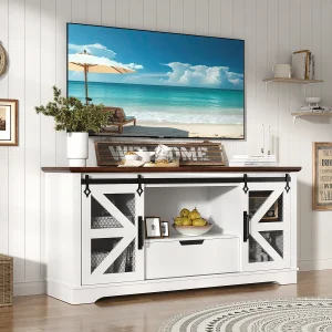Modern TV Stand for 60’’, Center Drawer & 2 Storage Cabinets