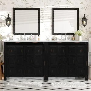 72" Bathroom Vanity Set with Ceramic Sinks, Soft Doors