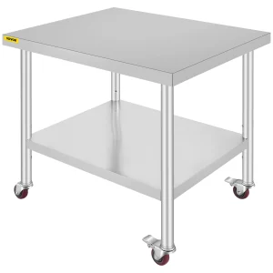 Stainless Steel Kitchen Prep Table With 4 Caster Wheels