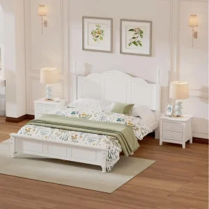 Bedroom Sets, Queen Size Wood Platform Bed and 2 Nightstand